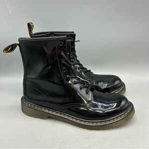Doc Martens Black Glossy Leather Combat Moto Boots US WOMEN SIZE 7 MEN SIZE 6